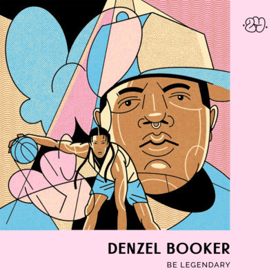 Album Cover Maker for a Rapper Featuring Graffiti-Style Graphics of Basketball Players