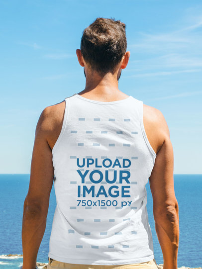 Tank Top Mockup of a Man Enjoying the View of the Ocean