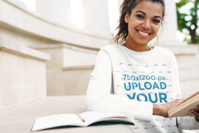 Sweatshirt Mockup Featuring a Young Female Student