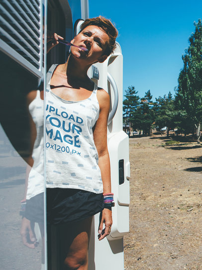 Tank Top Mockup of a Woman Camping in the Wilderness m4733-r-el2