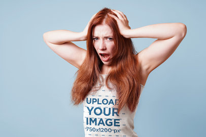 Tank Top Mockup of a Stressed Woman at a Studio m3491-r-el2