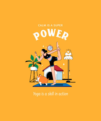 T-Shirt Design Template Featuring a Woman Doing Yoga at Home