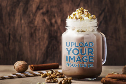 Mockup of a Mason Jar with Foamy Hot Cocoa M3075r-el2