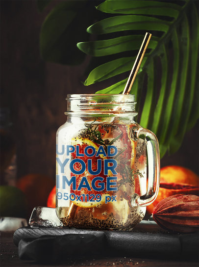 Mockup of a Transparent Mason Jar with a Fruity Drink