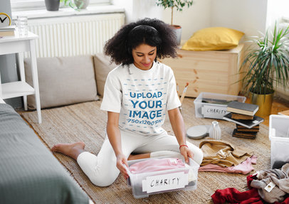 T-Shirt Mockup of a Woman Donating Clothes to a Charity m4516-r-el2