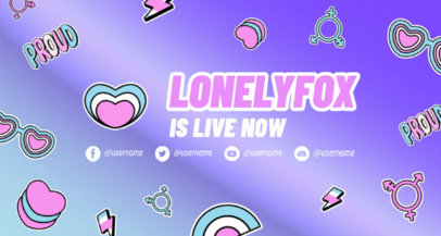 LGBTQ Twitch Banner Design Template with Pastel Colors and Sticker Icons