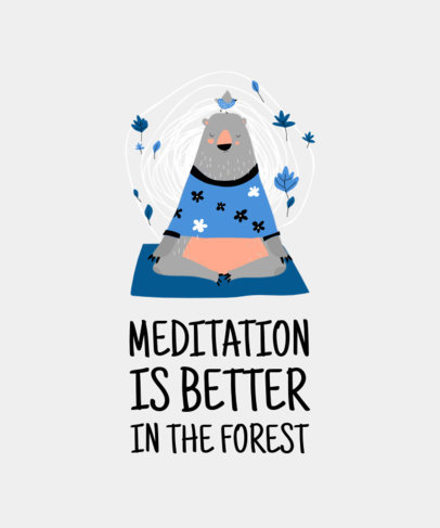 T-Shirt Design Template Featuring an Illustration of a Bear Meditating