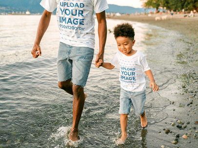 T-Shirt Mockup Featuring Father and Son at a Lake