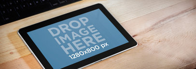 Mockup of a Samsung 4G Lite in Landscape Mode over a Wooden Surface