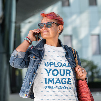 Heather T-Shirt Mockup Featuring a Senior Woman With Dyed Hair m4520-r-el2