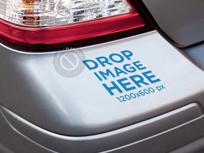 Closeup of the Back Bumper of a Car with a Square Sticker Mockup