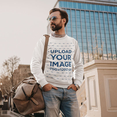 Sweatshirt Mockup of a Bearded Man with Carry-on Luggage m4214-r-el2