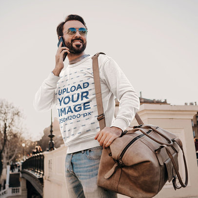 Sweatshirt Mockup of a Traveler Talking on His Cellphone m4216-r-el2