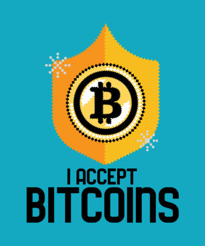 Retro T-Shirt Design Creator Featuring an Illustrated 8-bit-Style Bitcoin Shield 3583b