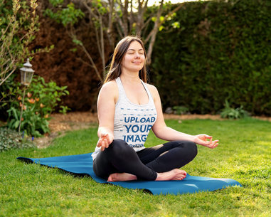Heather Tank Top Mockup of a Woman Meditating in Her Backyard M3378-r-el2