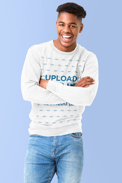 Sweatshirt Mockup Featuring a Smiling Man with Crossed Arms