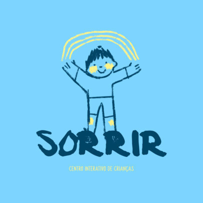 Daycare Logo Template Featuring a Crayon-Like Illustration of a Kid