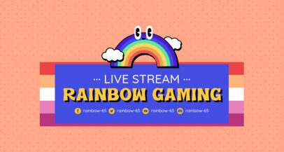 Twitch Banner Template for Gamers Featuring a Cute Rainbow Graphic 