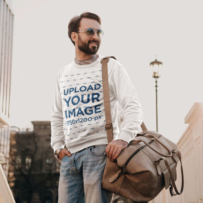 Sweatshirt Mockup of a Bearded Man with a Carry-On Bag m4235-r-el2