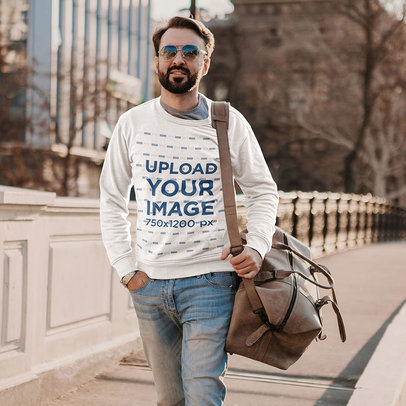 Sweatshirt Mockup of a Bearded Man Walking Around the City