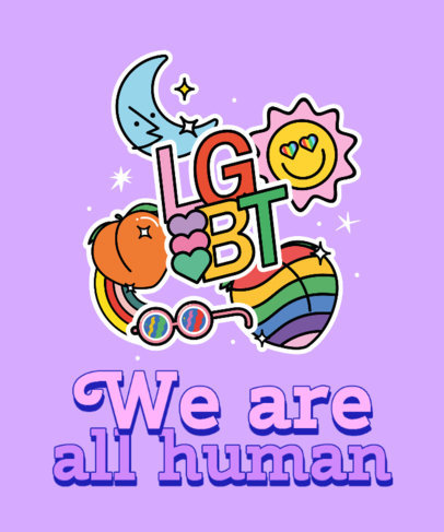 T-Shirt Design Template for Pride Month Featuring a Quote and Stickers 