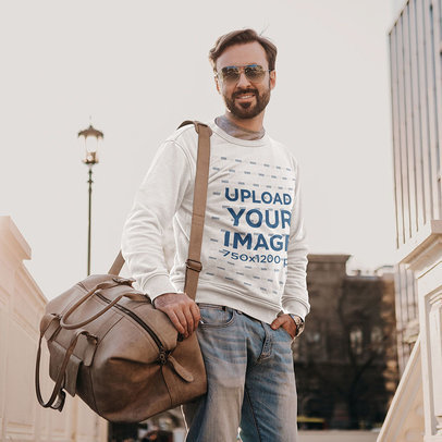 Crewneck Sweatshirt Mockup of a Man with Sunglasses