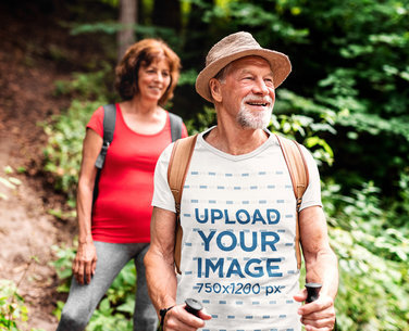 T-Shirt Mockup of a Senior Explorer Hiking with His Wife m4531-r-el2