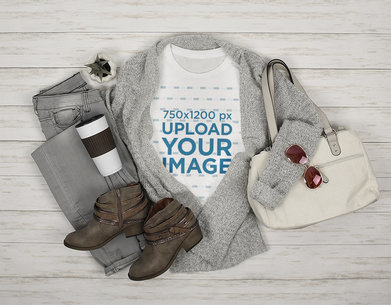 T-Shirt Mockup Featuring a Woman's Winter Outfit 