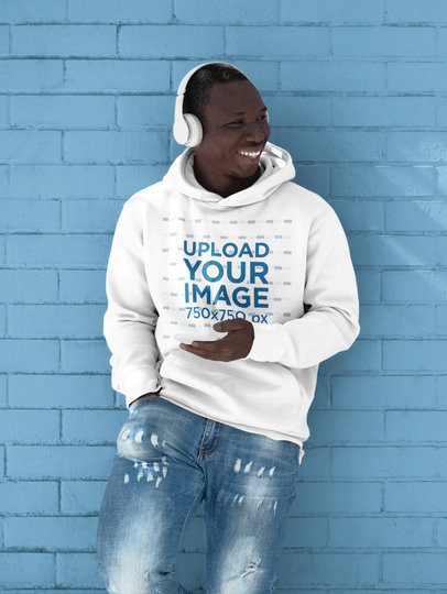 Hoodie Mockup of a Man Leaning on a Wall with Colored Bricks M5173-r-el2