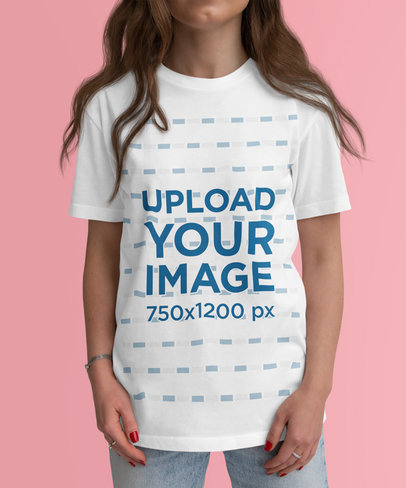 Basic Tee Mockup of a Young Woman Posing Against a Colored Background 5249-el1