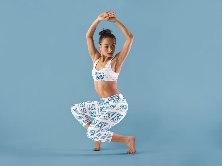 Beautiful Hispanic Woman Wearing Leggings Mockup While Dancing