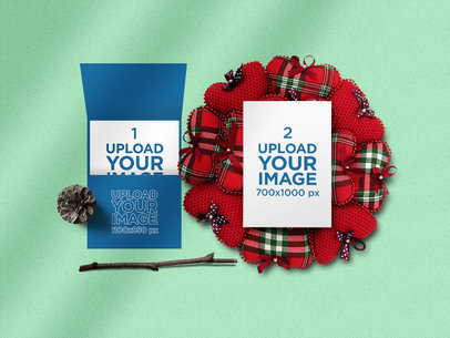 Greeting Card Mockup Featuring Christmas Decorations