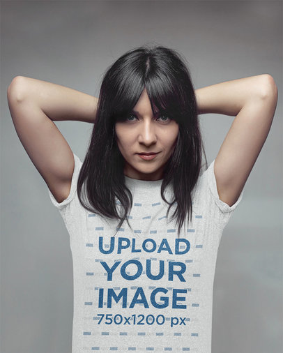 Heathered Tee Mockup of a Woman with Her Hands on Her Head