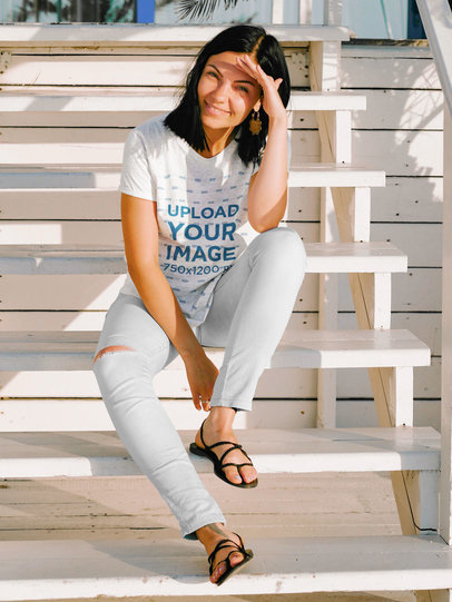 T-Shirt Mockup Featuring a Happy Short-Haired Woman m5121-r-el2