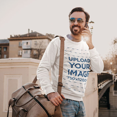 Sweatshirt Mockup of a Bearded Man Talking on the Phone