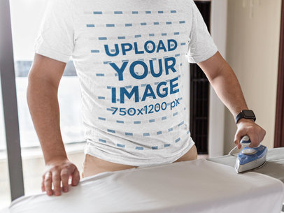 Heather T-Shirt Mockup of a Man Ironing m5149-r-el2