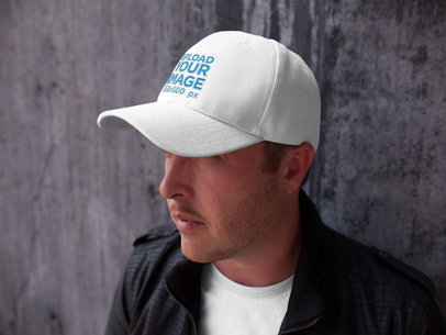 Template of a White Guy Wearing a Snapback Hat While Against a Concrete Wall a15870