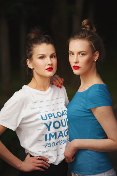 Mockup of Two Women Wearing T-Shirts and Red Lips 35680-r-el2