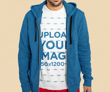 Closeup T-Shirt Mockup of a Bearded Man at a Studio