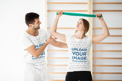T-Shirt Mockup of a Young Woman and Her Trainer in a Fitness Class 45712r-el2