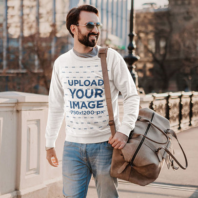Mockup Featuring a Happy Man With Sunglasses Wearing a Sweatshirt in the City 