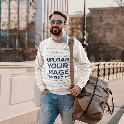 Mockup of a Bearded Man With Sunglasses Wearing a Sweatshirt in the City 