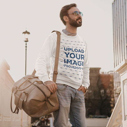 Sweatshirt Mockup Featuring a Man in the City 