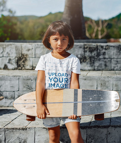 T-Shirt Mockup of a Young Girl Holding a Board m6110-r-el2