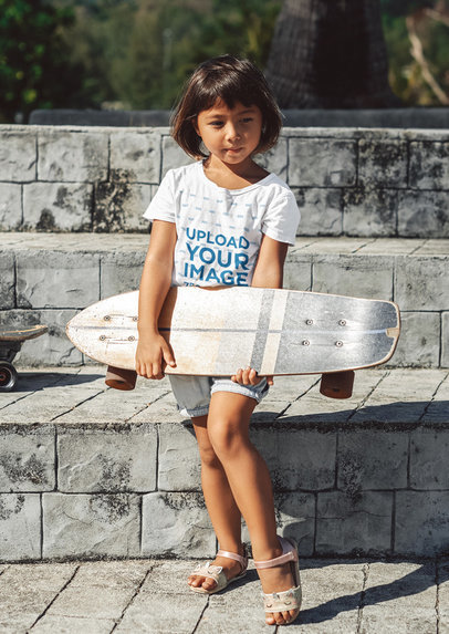T-Shirt Mockup Featuring a Little Girl With a Skateboard m6112 r-el2