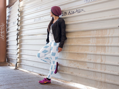 Young Woman Looking Away While Wearing Leggings Mockup in the City
