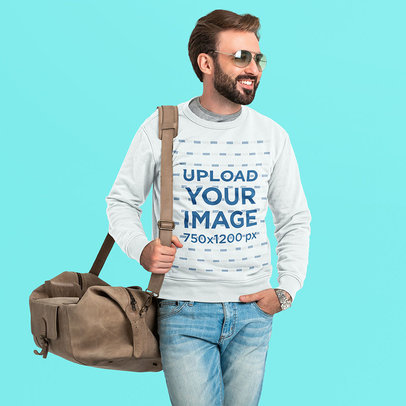 Sweatshirt Mockup of a Bearded Man with Carry-On Baggage m4207-r-el2