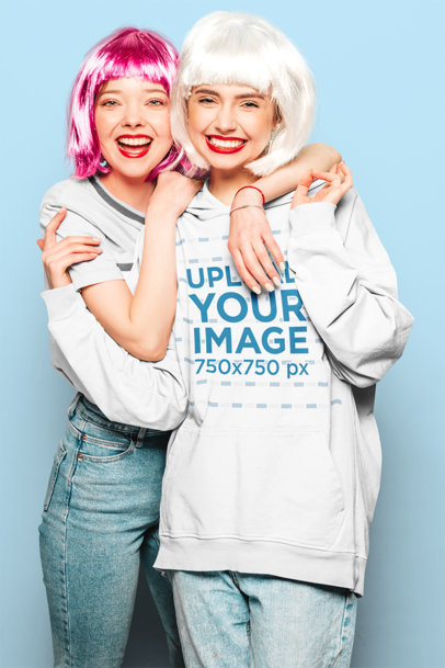Pullover Hoodie Mockup Featuring Two Women with Colorful Wigs m4805-r-el2