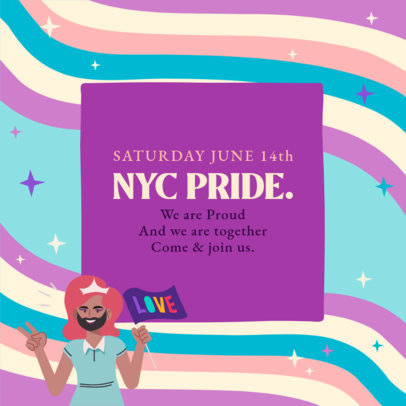 Instagram Post Design Maker to Celebrate LGBT Pride Day Featuring a Character Holding a Flag 