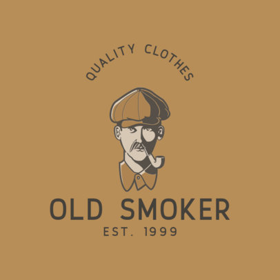 Clothing Brand Logo Template Featuring a Vintage Illustration of a Man with a Pipe